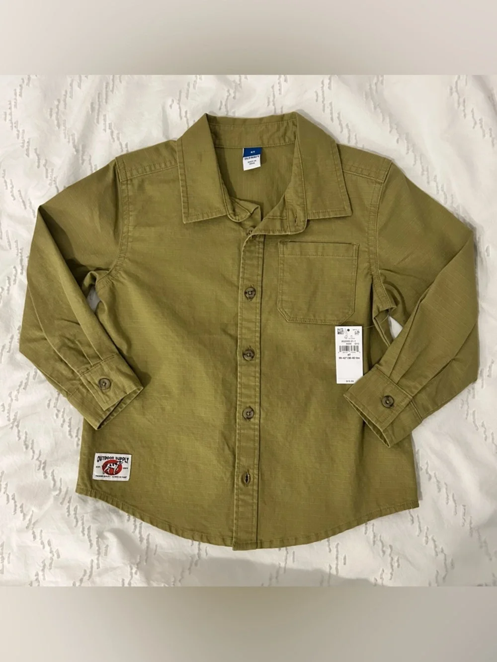 Old Navy Boys Green Long Sleeve Button Down Ripstop Shirt Toddler 4T Fall NEW